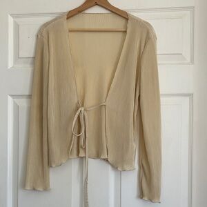 Cream Ribbed Tie-Front Cardigan zaful